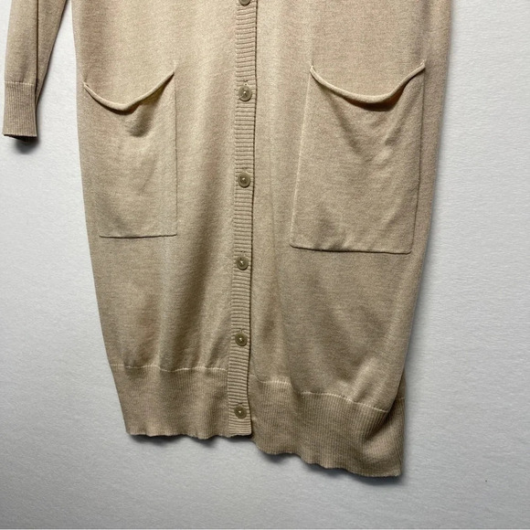 ATM SILK WOOL CASHMERE LONGLINE CARDIGAN BEIGE SMALL PATCH POCKETS - Picture 7 of 9